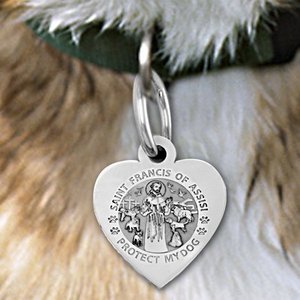 Saint Francis of Assisi    Protect My Dog   Heart Shaped Pet Tag