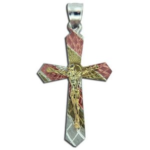Sterling Silver Tri color Crucifix Cross Pendant