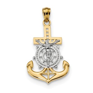 14k w Rhodium Polished Mariners Crucifix Pendant