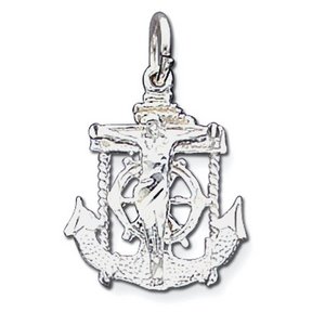 Sterling Silver Gold Mariner s Cross Pendant w  Cubic Zirconias