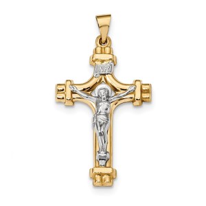 14k Two tone Polished INRI Crucifix Pendant