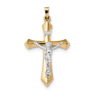 14k Two tone Polished INRI Crucifix Pendant