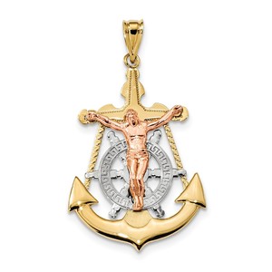 14k Tri Color Mariner Crucifix Pendant