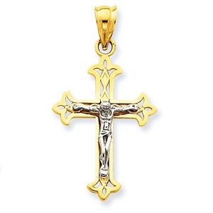 14K Two Tone Gold Crucifix Pendant