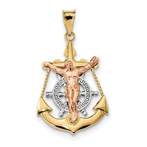 14k Tri Color Mariner Crucifix Pendant