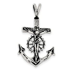 Sterling Silver Antiqued Mariner Crucifix Charm