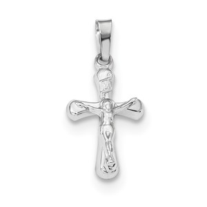 14k White Gold Polished INRI Rounded Crucifix Pendant