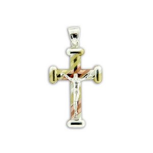 Sterling Silver Tri color Crucifix Cross Pendant