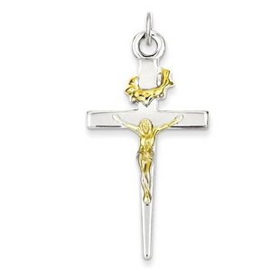 Sterling Silver   18k Gold  plated Crucifix Pendant