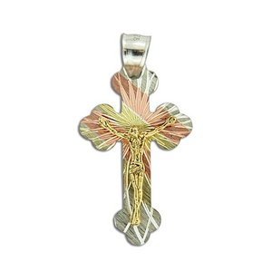 Sterling Silver Tri color Crucifix Cross Pendant
