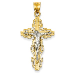 14k Two tone Diamond cut Crucifix Pendant