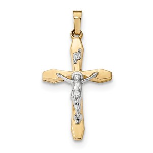 14k Two tone Polished INRI Crucifix Pendant