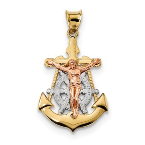 14k Tri Color Mariner Crucifix Pendant