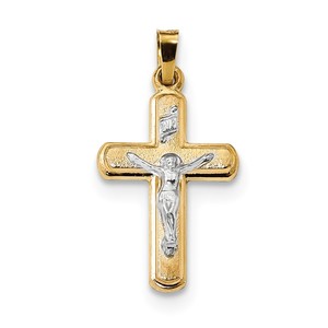 14k Two tone Satin INRI Latin Crucifix Pendant