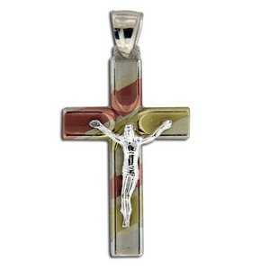 Sterling Silver Tri color Crucifix Cross Pendant