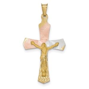 14k and Rhodium Crucifix Cross Pendant