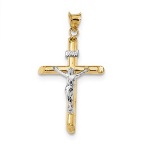 14k Two Tone Polished Jesus Crucifix Pendant