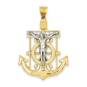14k Two tone Diamond cut Mariner  s Cross Pendant