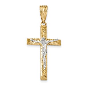 14k Two tone Diamond cut Crucifix Pendant