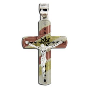 Sterling Silver Tri color Crucifix Cross Pendant