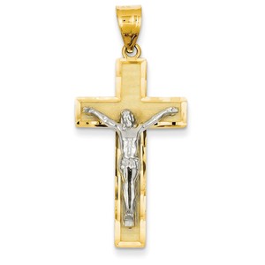 14K Two tone Diamond cut Crucifix Pendant