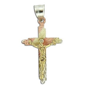 Sterling Silver Tri color Crucifix Cross Pendant