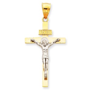 14K Two tone INRI Crucifix Pendant