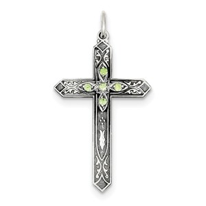 Sterling Silver August Birthstone Cross Pendant
