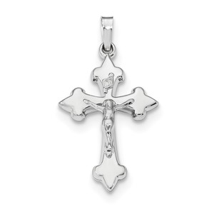 14k White Gold Polished Fleur de Lis Crucifix Pendant