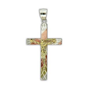 Sterling Silver Tri color Crucifix Cross Pendant