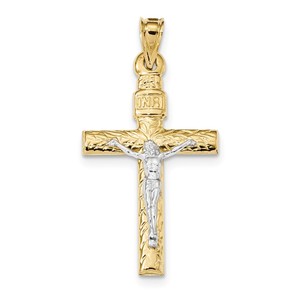14k Two Tone Crucifix Pendant