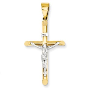 14k Two tone Hollow Crucifix Pendant