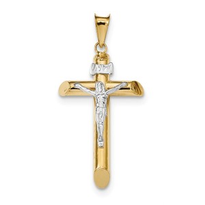 14k Two Tone Polished Crucifix Pendant