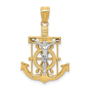 14k Two tone Diamond cut Mariner  s Cross Pendant