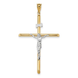14k Two Tone Polished Jesus Crucifix Pendant