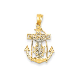 14k Two tone Mariners Cross Pendant