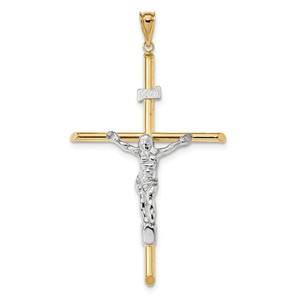 14k Two Tone Polished Jesus Crucifix Pendant