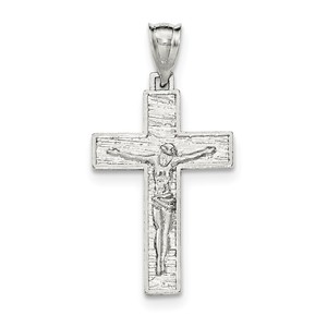 Sterling Silver Polished   Textured Crucifix Pendant