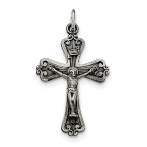Sterling Silver Antiqued and Brushed INRI Crucifix Pendant