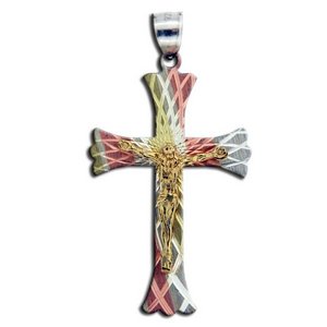 Sterling Silver Tri color Crucifix Cross Pendant
