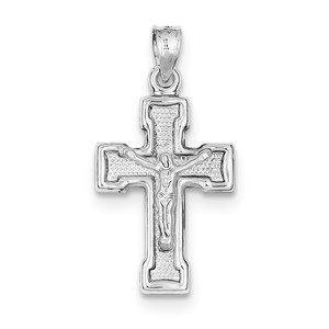 Sterling Silver Rhodium plated Hollow Latin Crucifix Pendant