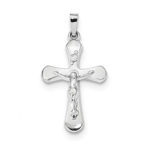 14k White Gold Polished INRI Rounded Crucifix Pendant