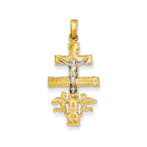 14k Two tone Cara Vaca Crucifix Pendant