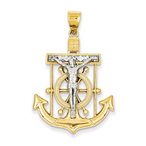 14k Two tone Diamond cut Mariner  s Cross Pendant