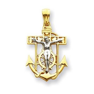 14K Two Tone Gold Mariner s Cross Pendant