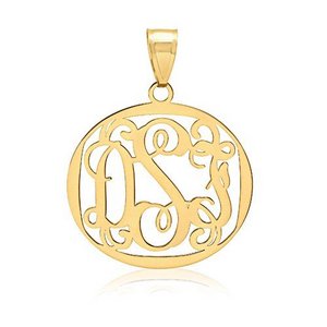 Round Vine Script 3 Letter Monogram Cut Out Pendant