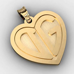 Heart Monogram 2 Letter Block Deep Engrave Pendant