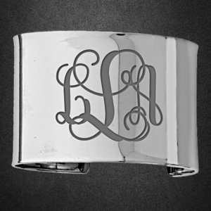 14K White Gold Fancy Cuff Monogram Bangle Bracelet