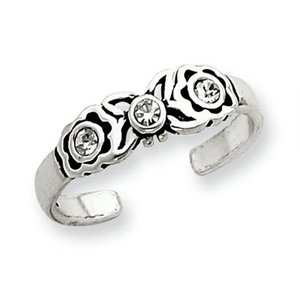Sterling Silver Antiqued Swarovski Crystal Toe Ring