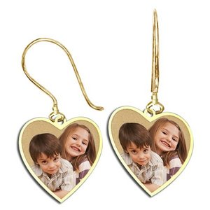 Heart Shaped Photo Pendant Kidney Wire Earrings